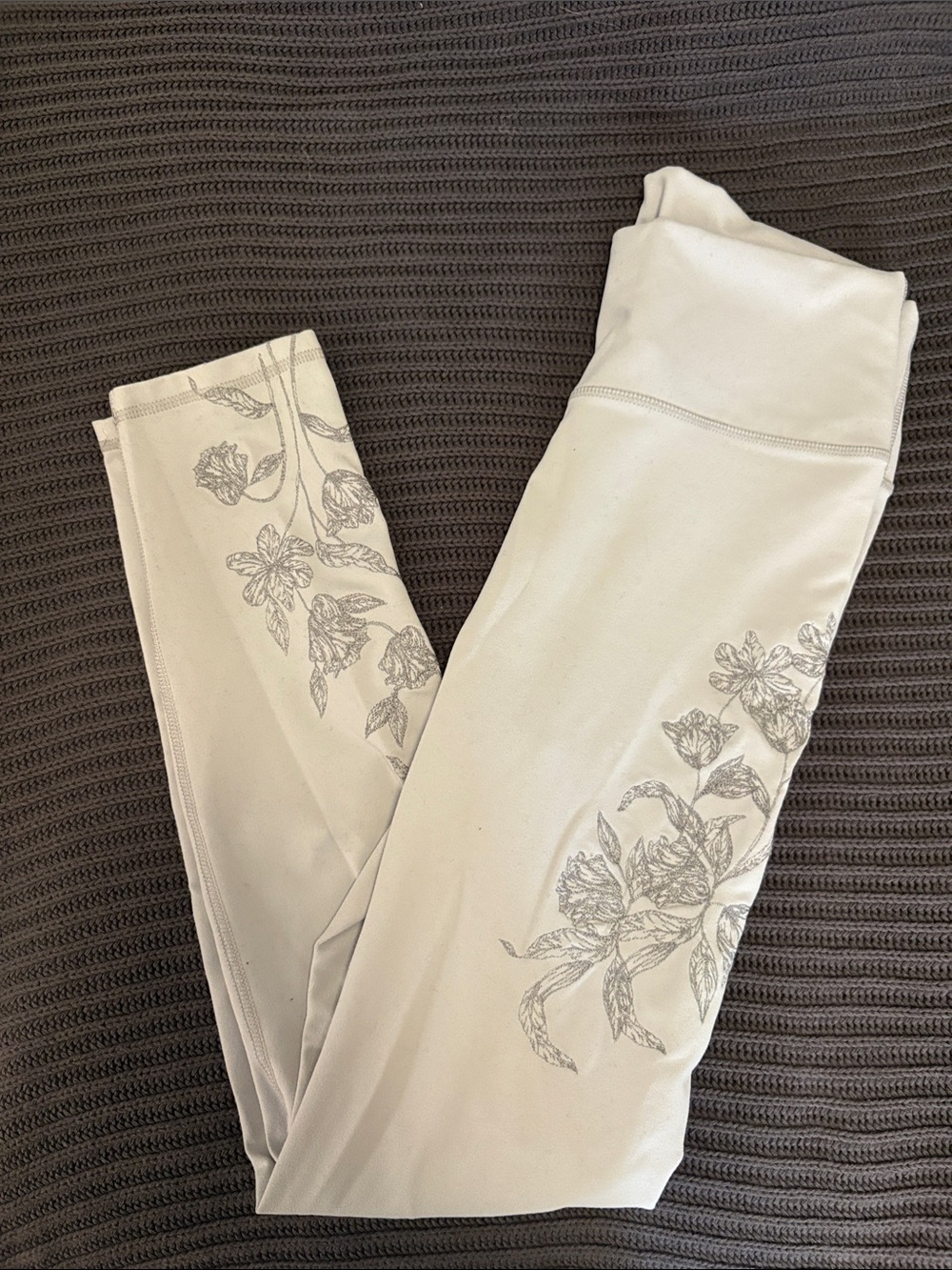 Fabletics Leggings with Delicate Gray Floral Detail